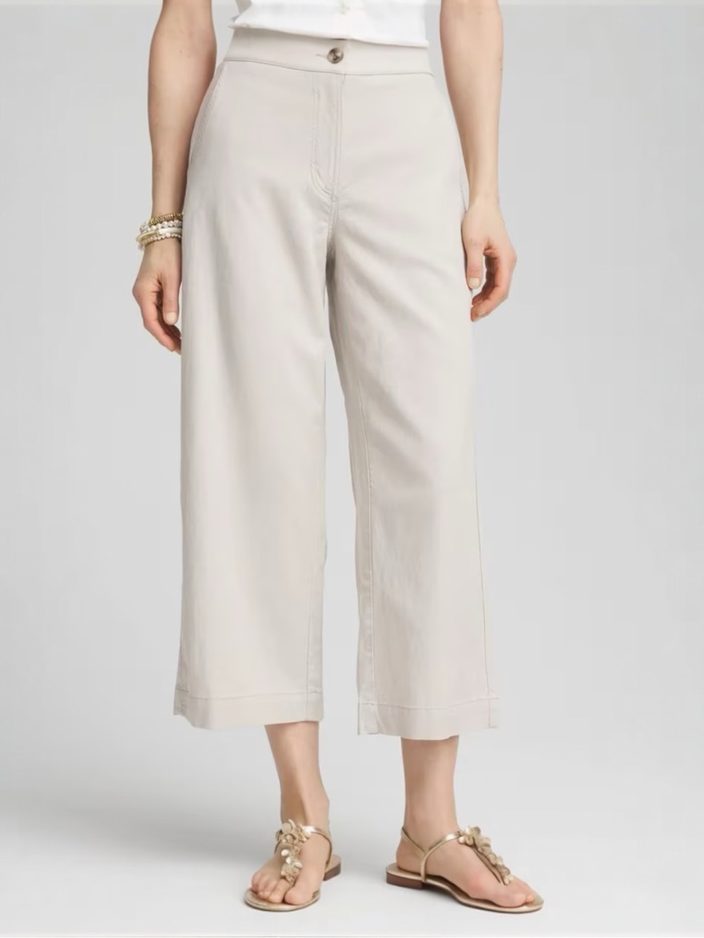 Chico’s Ribbed Waist Linen Blend Straight-Leg Cropped Pants - Size 14